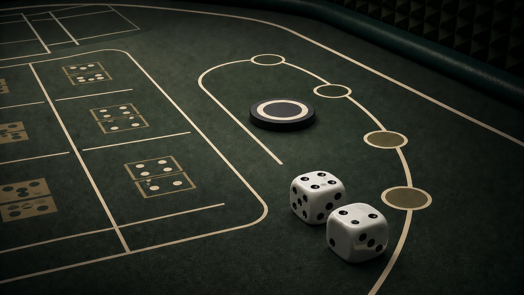 Hai xúc xắc và điểm đánh dấu minh họa chu kỳ Craps