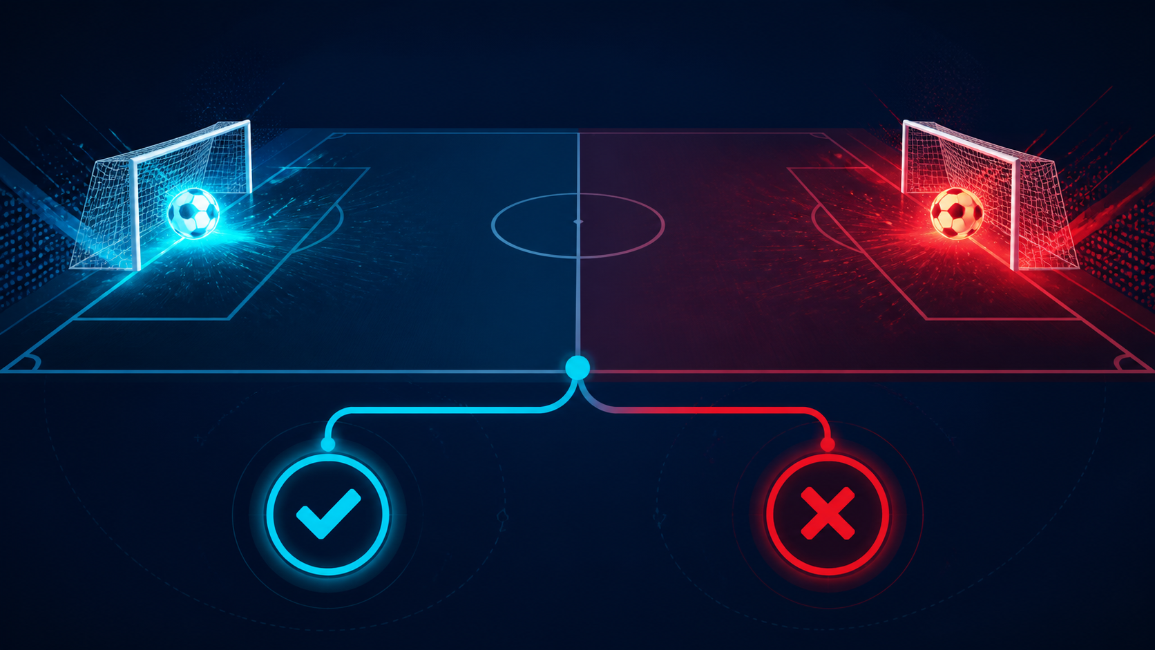 Kèo Hai Đội Cùng Ghi Bàn Là Gì? Cách Đọc BTTS Yes/No 2 Minh họa hai đội cùng ghi bàn với bóng trong hai khung thành