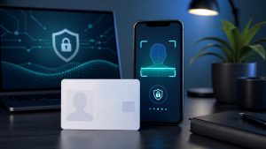 Thẻ định danh và điện thoại minh họa quy trình KYC nhà cái