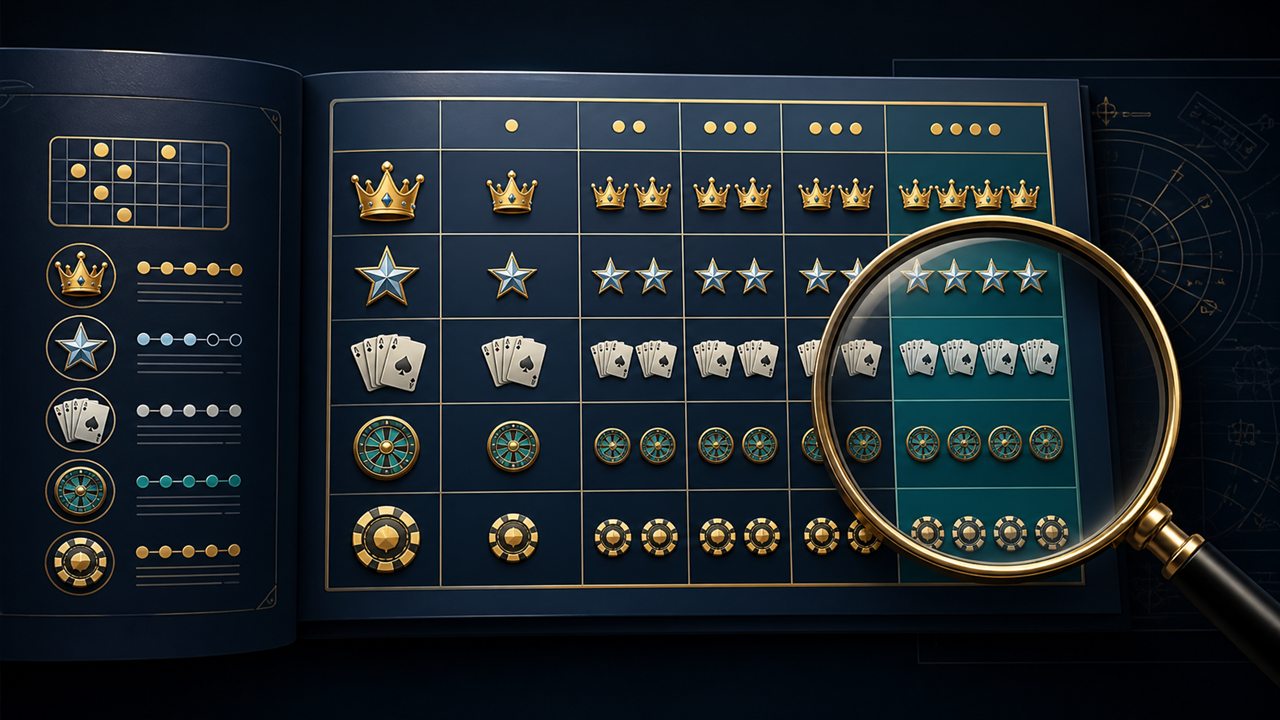 Paytable Là Gì? Cách Đọc Bảng Trả Thưởng Casino 2 Minh họa bảng paytable với tổ hợp biểu tượng và mức trả