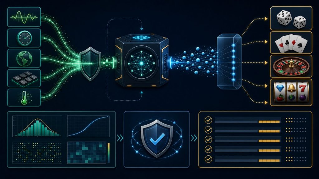RNG Là Gì? Cách Bộ Tạo Số Ngẫu Nhiên Hoạt Động 1 Minh họa quy trình RNG tạo và ánh xạ số ngẫu nhiên thành kết quả game