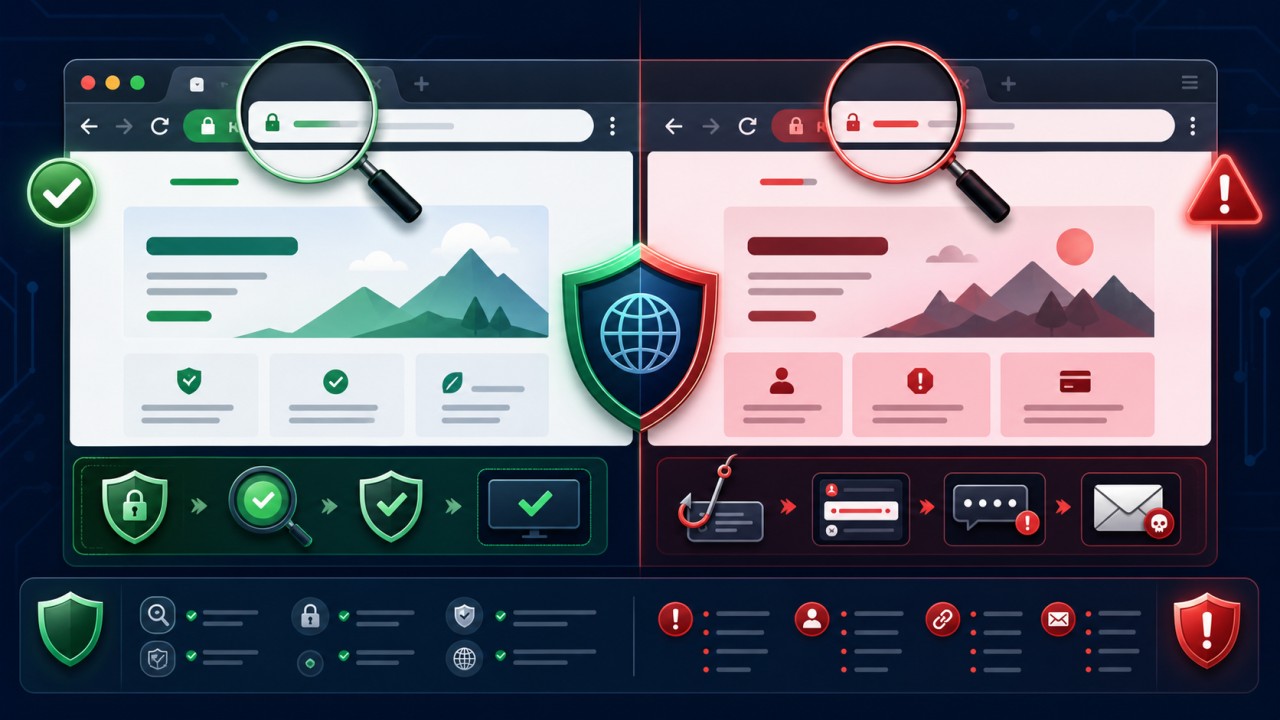 Minh họa cách phân biệt website thật và website giả mạo